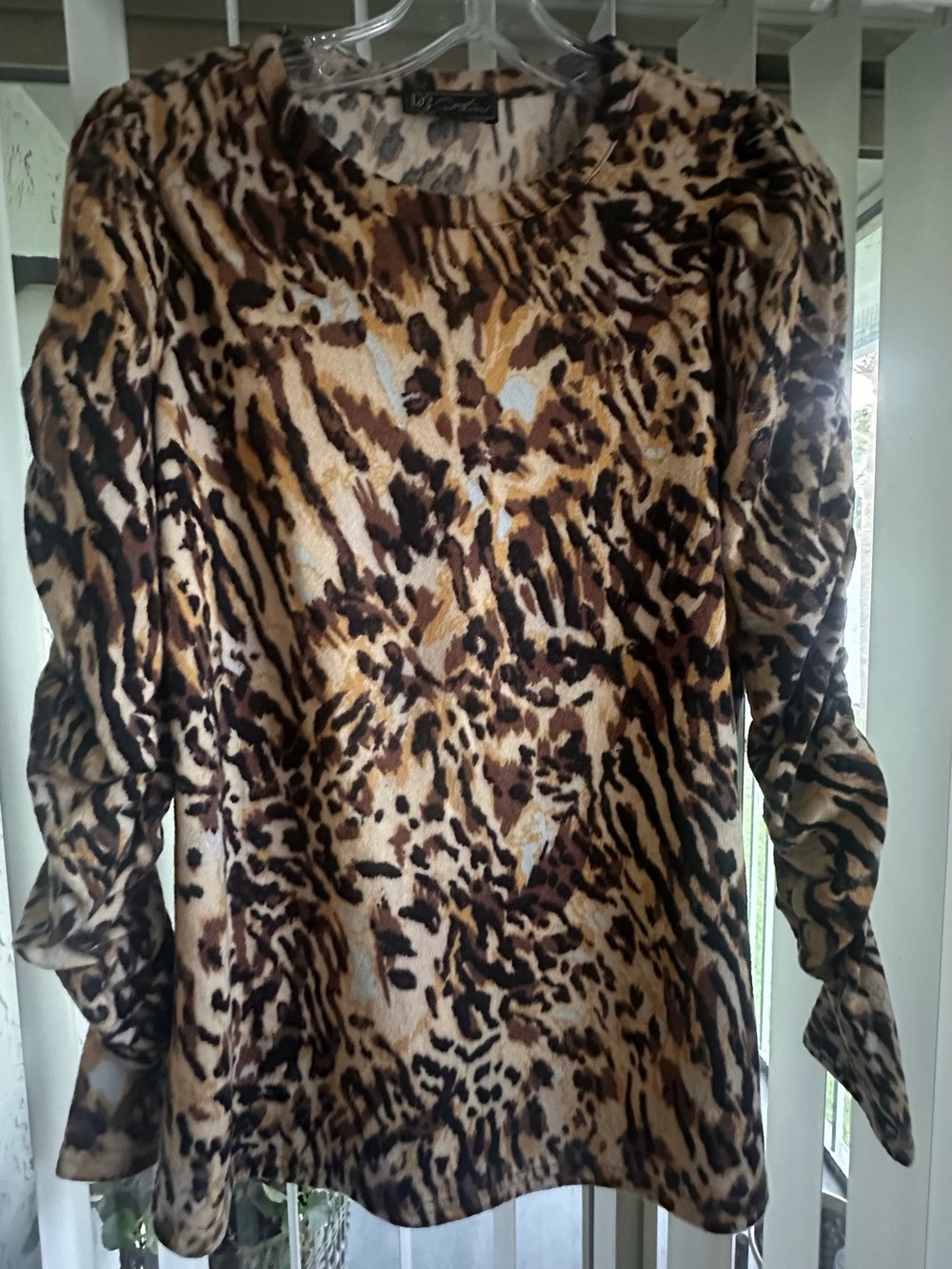 DG2 by Diane Gilman Leopard-Print Pullover in Brown and Tan